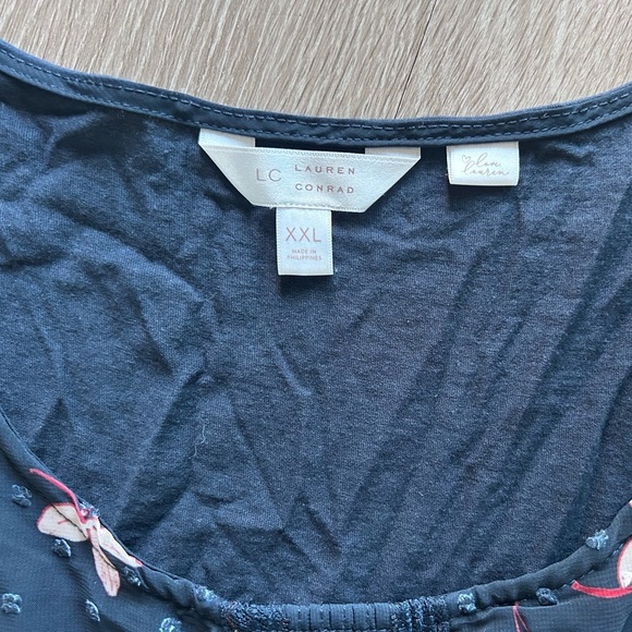 LC Lauren Conrad Floral Swiss Dot Chiffon Layered Top - XXL - Picture 2 of 4